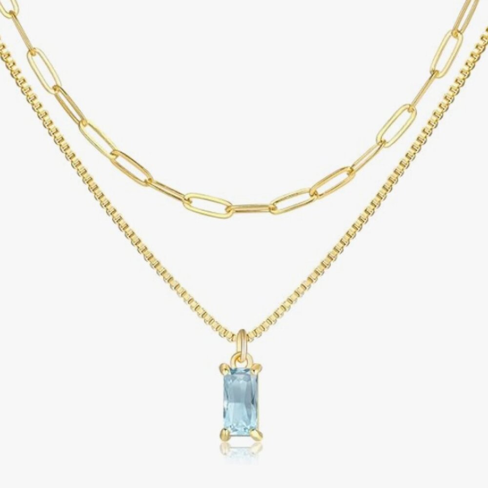 Layered Chain & Cubic Zirconia Necklace Set